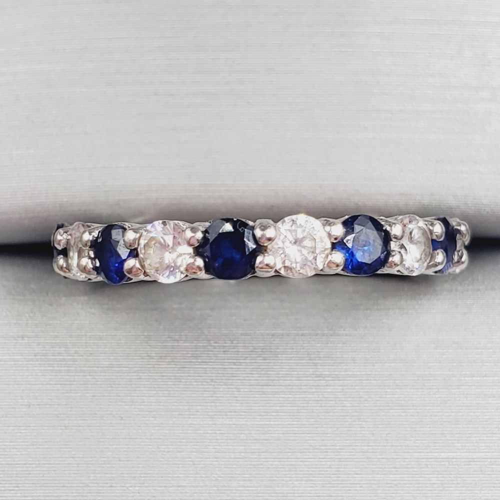 Round Cut Blue Sapphire Eternity Band Ring | 925 Sterling Silver Ring